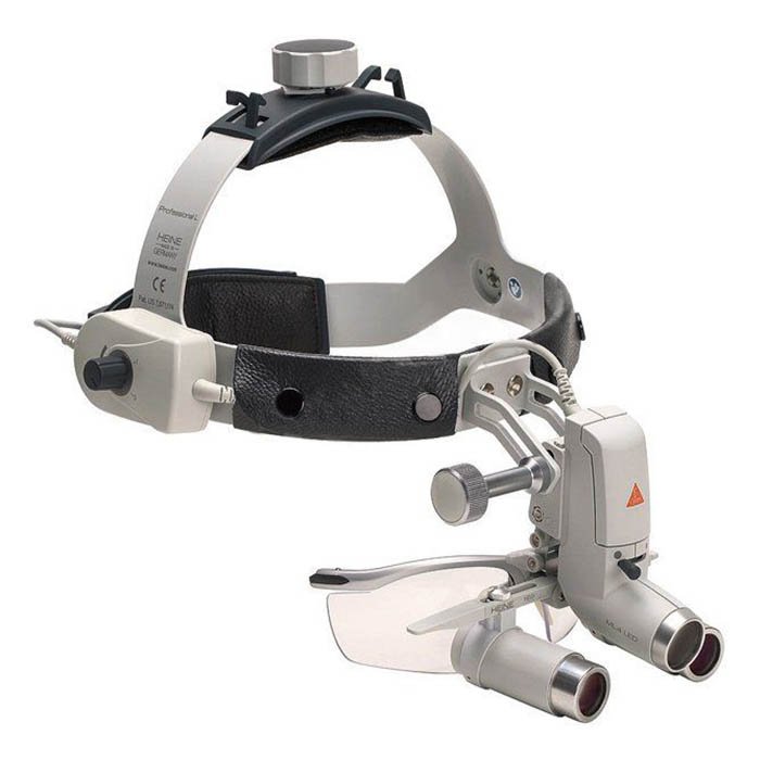 Налобный осветитель ML4 LED с лупой HRP 6Х/340 мм и защитным щитком, Heine, Германия