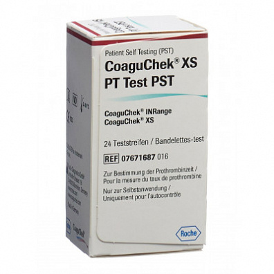 Тест-полоски для COAGUCHEK XS PT TEST PST; COAGUCHEK INRANGE / COAGUCHEK XS, 24 шт. в упаковке, Германия